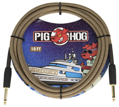 pig hog 10' guitar cable tuscan brown right angle pch10tbrr
