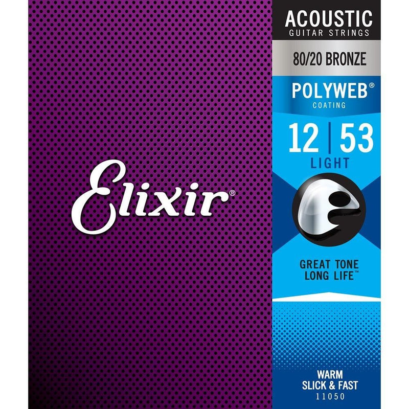 elixir polyweb coated light gauge acoustic guitar strings 12-53