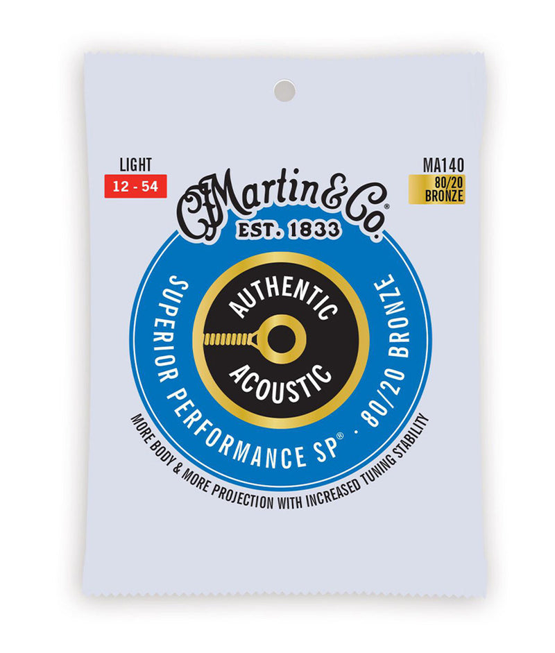 Martin MA140 Authentic Acoustic Superior Performance 80/20 Bronze Guitar Strings - .012-.054 Light