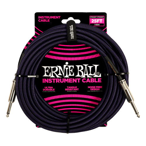 Ernie Ball  Braided Straight to Straight Instrument Cable - 25-foot, Purple Black