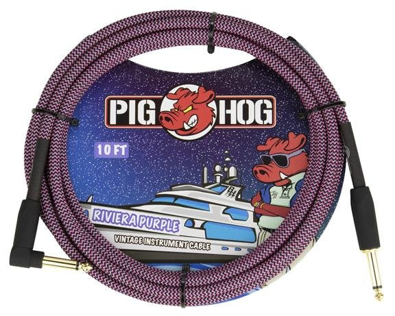 Pig Hog PCH10RPPR 10 ft instrument cable - Riviera Purple - 7mm woven - Right Angle