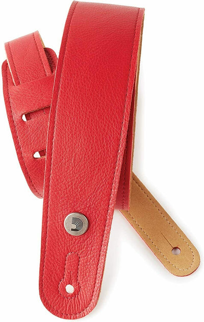 d'addario garment leather guitar strap slim design 2" wide red