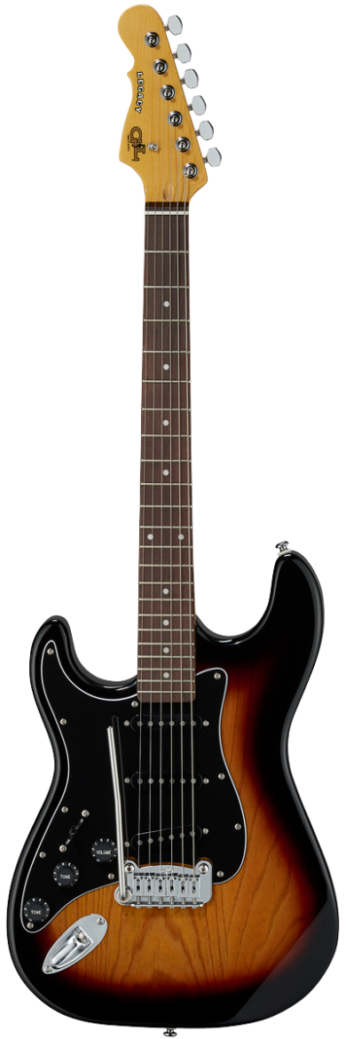 g&l tribute legacy left-handed electric guitar in 3-tone sunburst